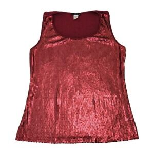 ING+ Full Sequin Tank Top Matte Red Womens Plus 3X Whimsigoth Vampy‎ Witchy Glam